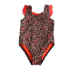Buc-ees Leopard Animal Print Swimsuit Size 2T One Piece Ruffle Sleeve